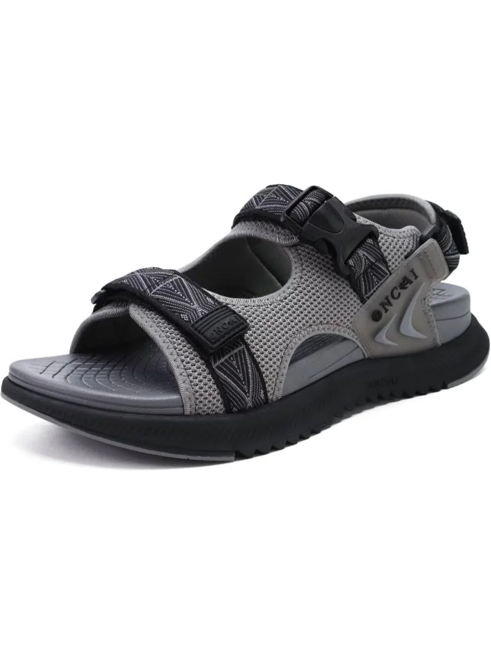 Men's Grey Arch Support Mesh Athletic Thick Rubber Soles Hiking Sandal Shoes